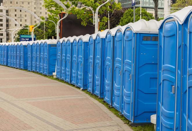 a row of portable restrooms at a fairground, offering visitors a clean and hassle-free experience in Blacksburg SC